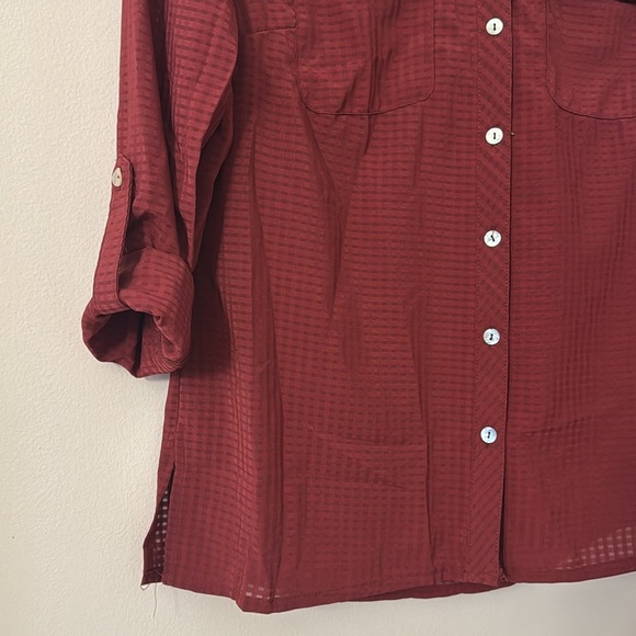 Ny Collection Petite 3/4 Sleeve Windowpane Blouse Wine NWT Size Small - Picture 13 of 14